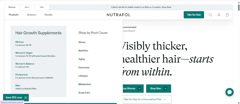 Nutrafol Dropdown Menu