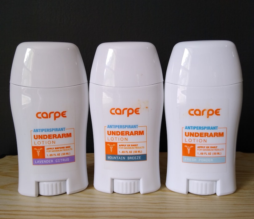 several Carpe underarm antiperspirant scent options