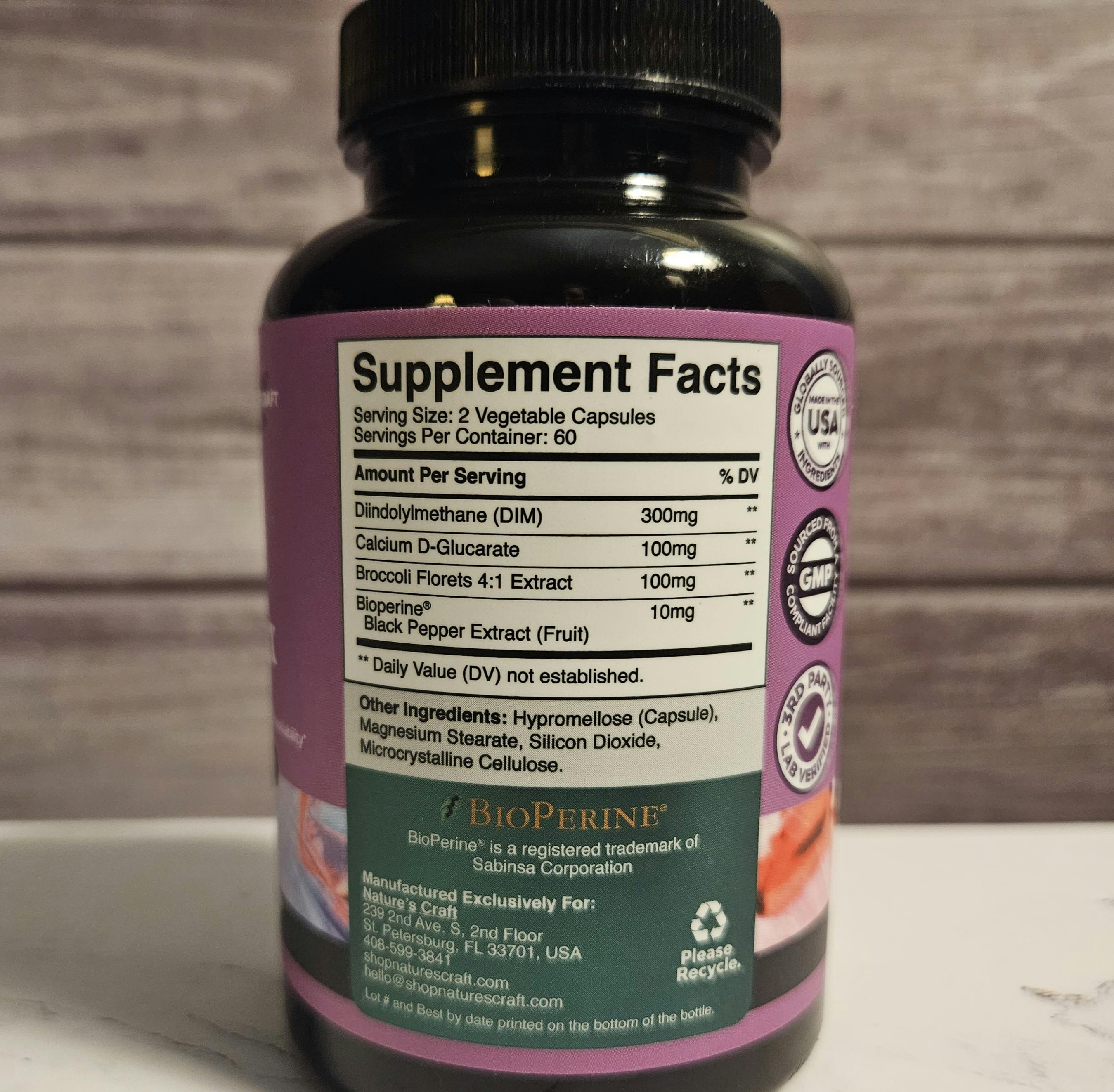 Nature’s Craft DIM ingredient label