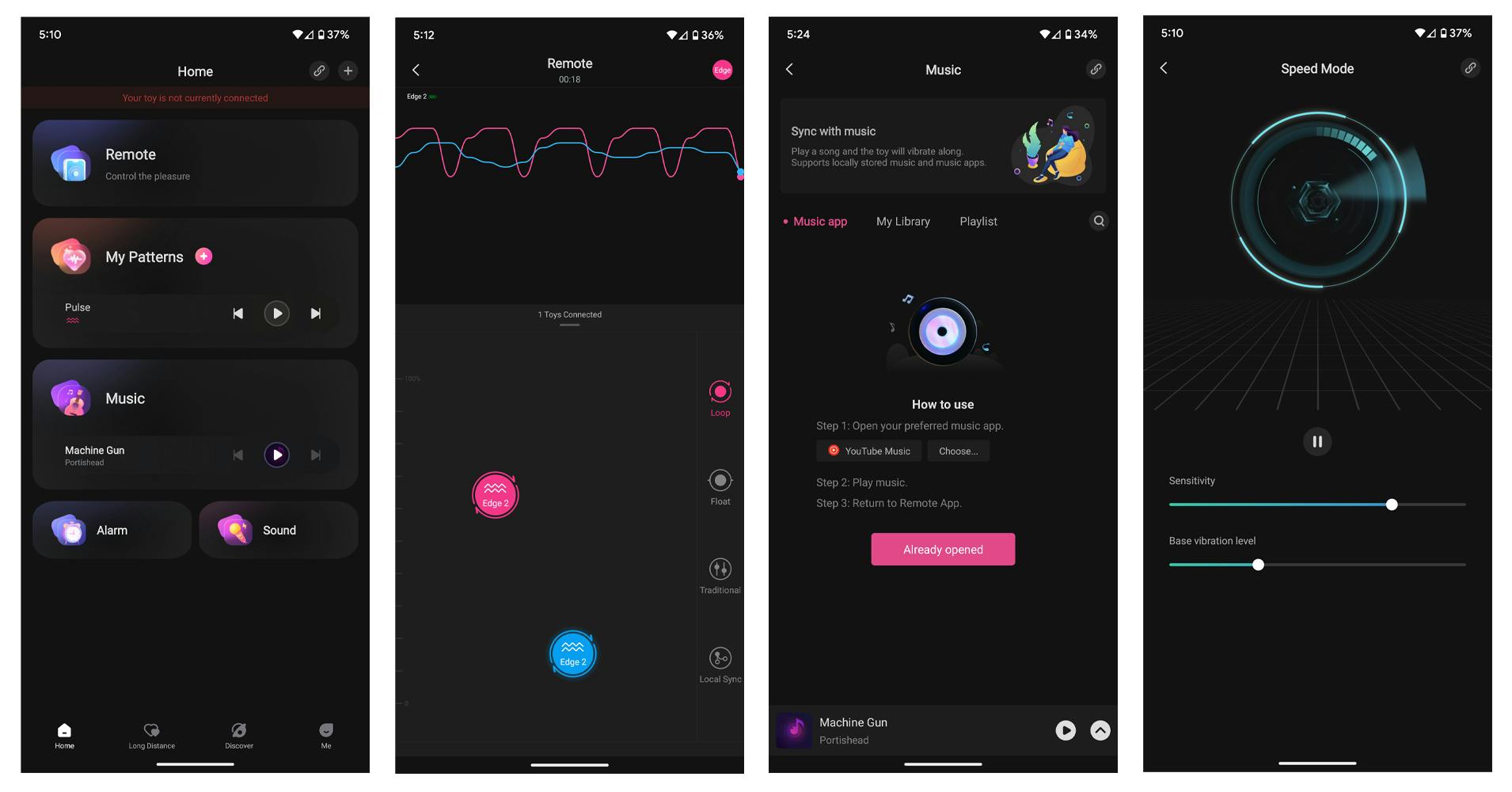 screenshots from the Lovense app