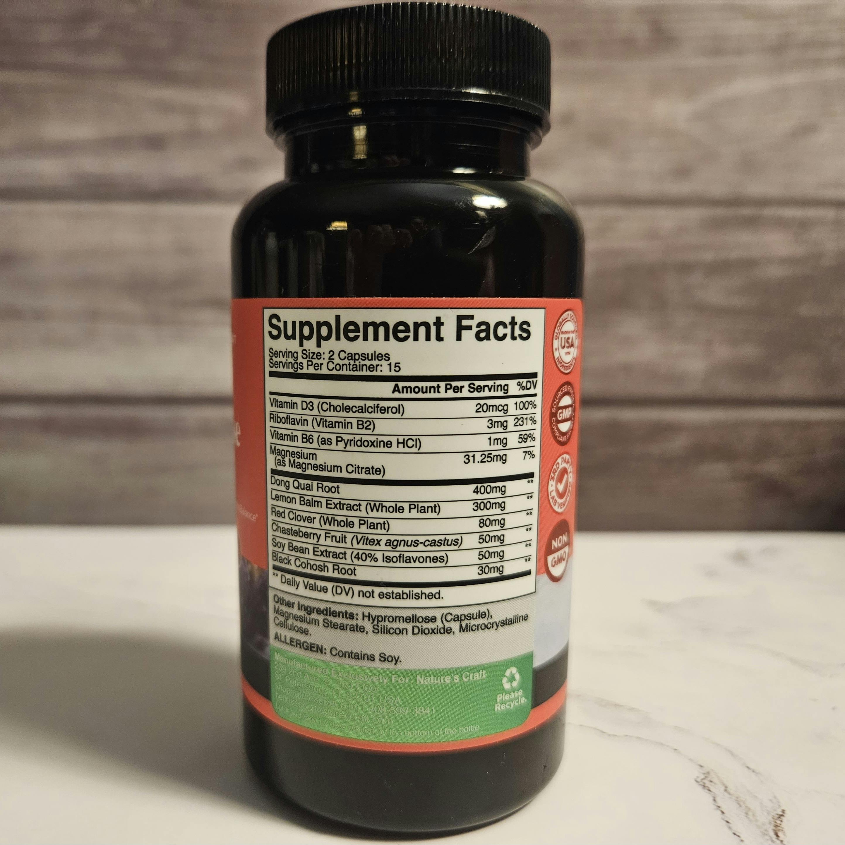 Nature’s Craft ingredient label for Menopause Support