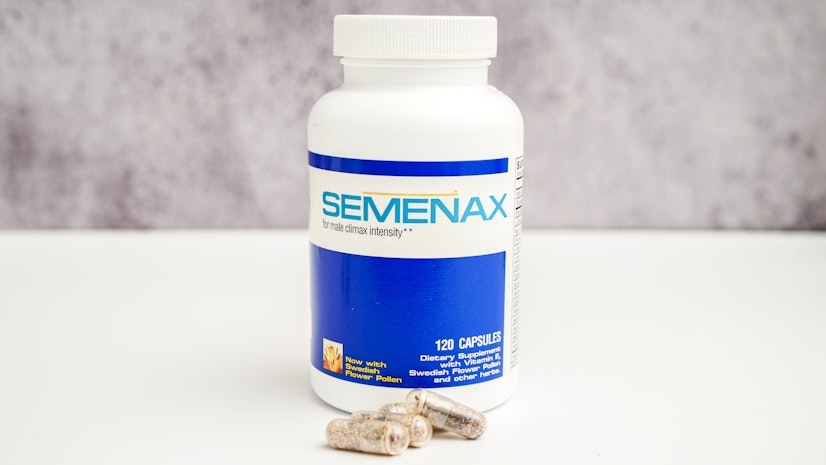 Semenax male enhancement supplement bottle with capsules