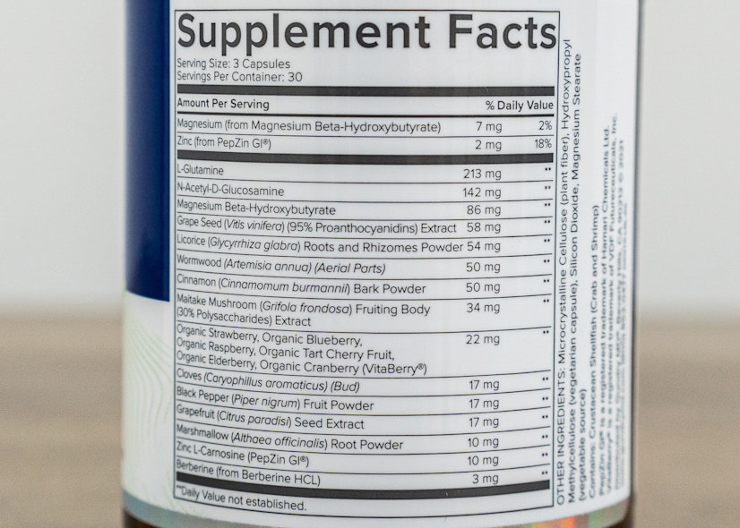 Ingredients label of Total Restore