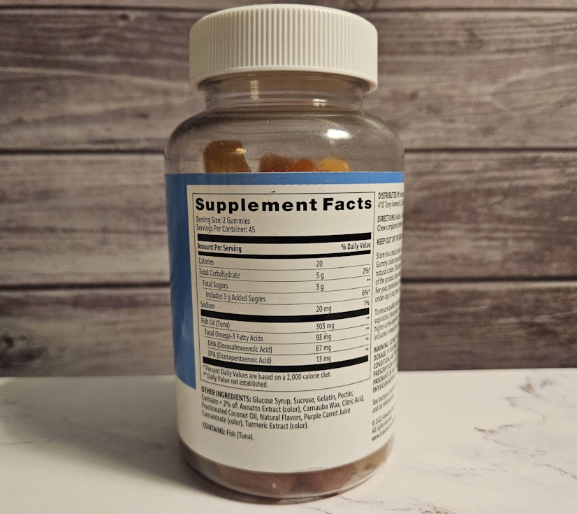 Amazon Basics 303mg fish oil ingredients label