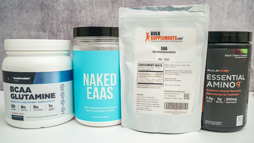 Lineup of four of the best amino acid supplements