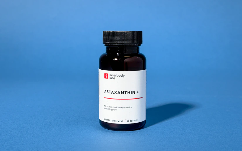 A photo of the Astaxanthin+ supplement bottle from Innerbody Labs