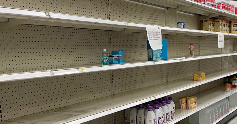 Empty baby formula shelves at the supermarket