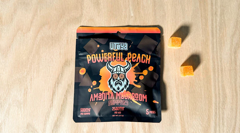 A photo of the Utoya Amanita Mushroom Gummies bag