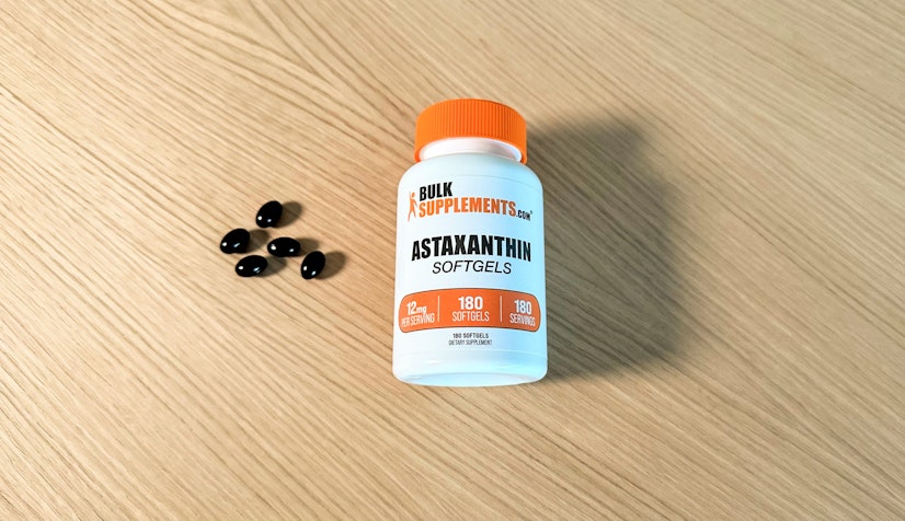 A shot of the BulkSupplements Astaxanthin supplement bottle
