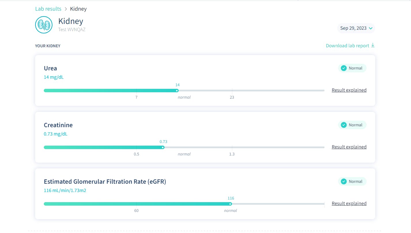 LetsGetChecked kidney test results
