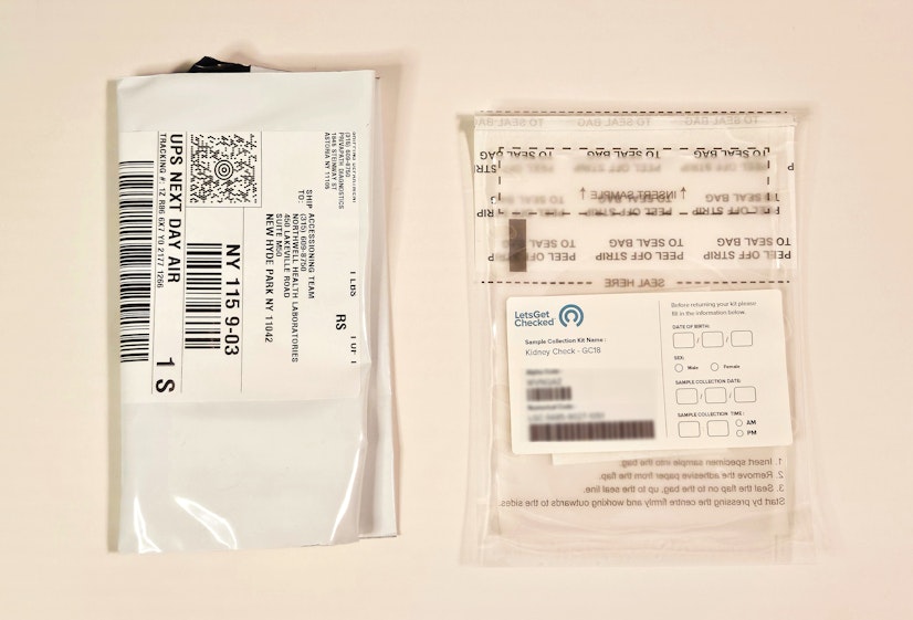 Shipping materials for LetsGetChecked at-home kidney test