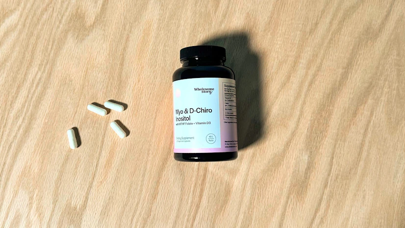 A shot of the Wholesome Story Inositol supplement bottle