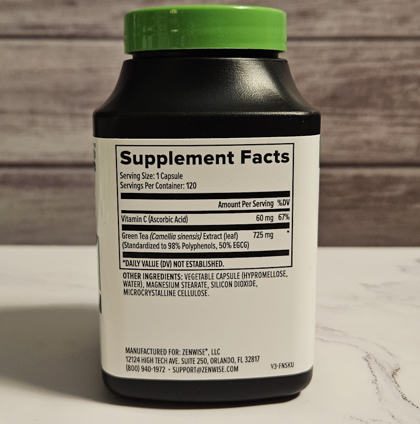 Zenwise Green Tea Extract Supplement Facts Label