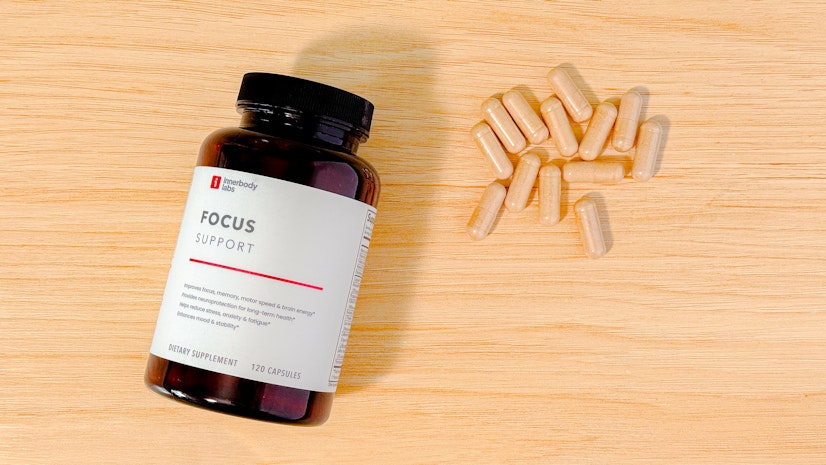 Best L-theanine cognitive complex - Innerbody Labs Focus Support, showing bottle and capsules