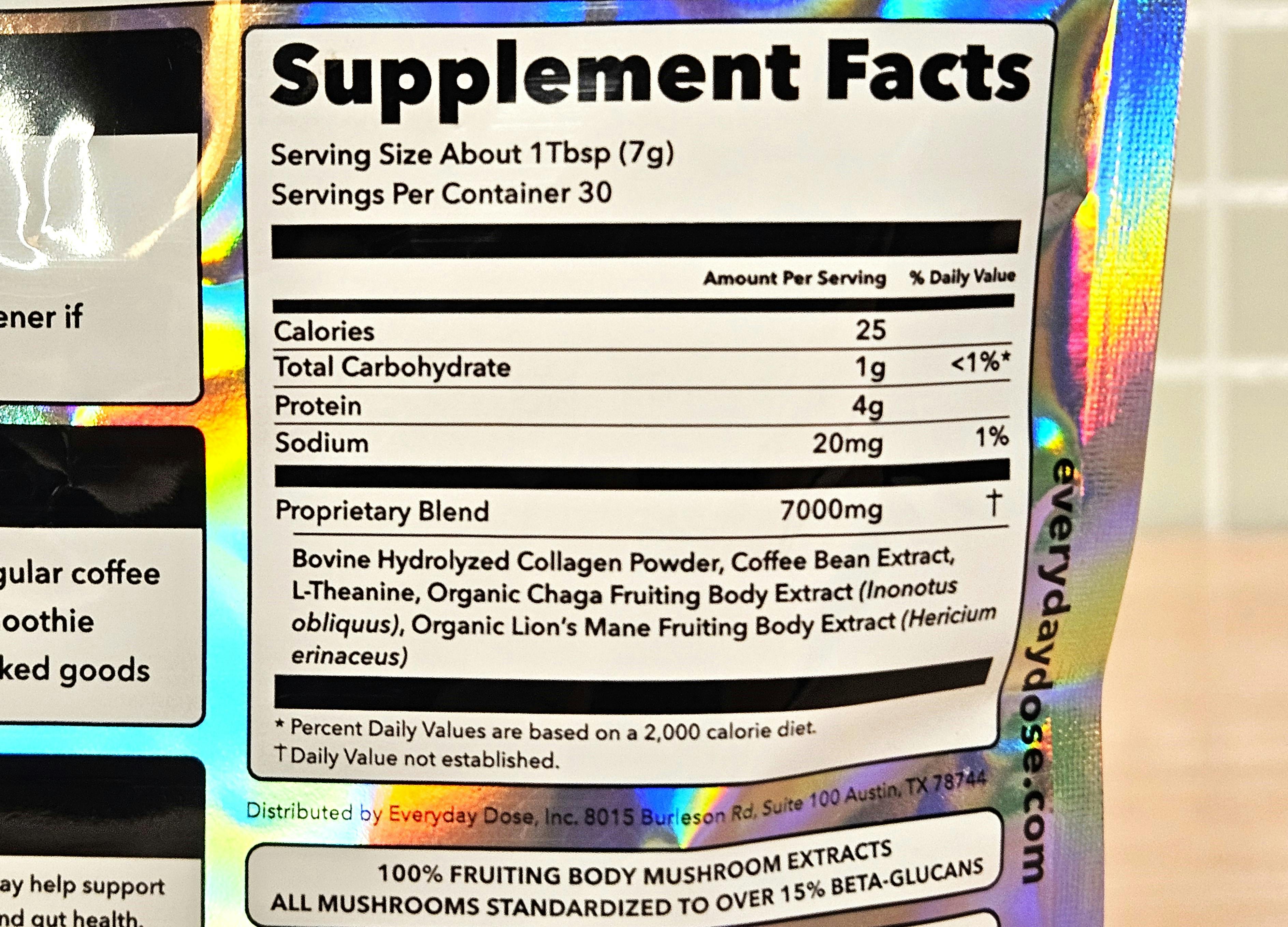 Best Mushroom Coffee Everyday Dose Supplement Facts