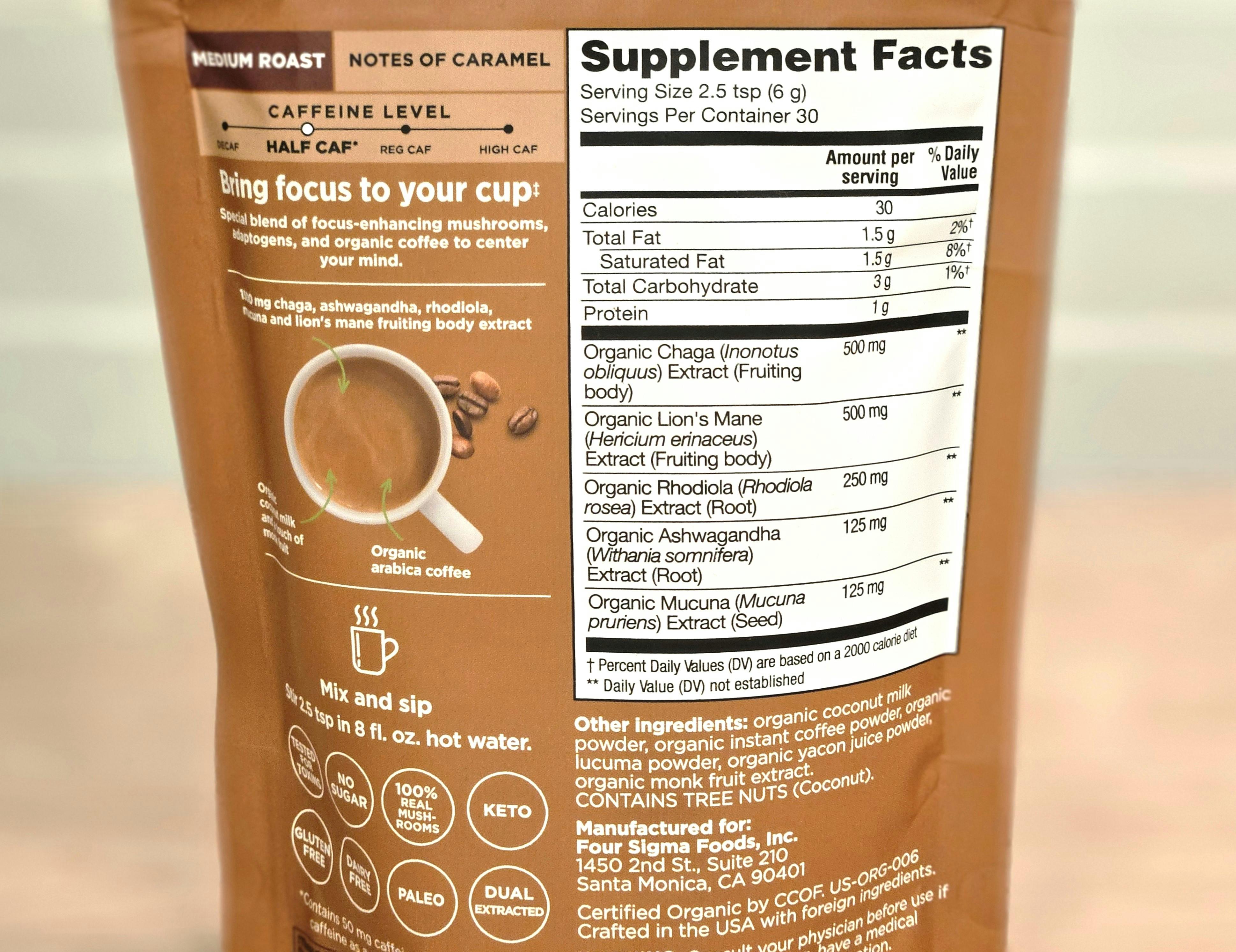 Best Mushroom Coffee Four Sigmatic Focus Latte Ingredients