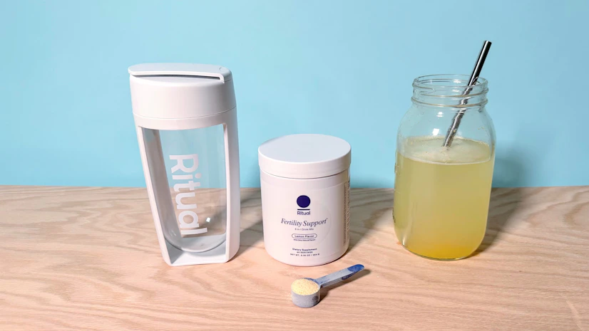A picture of the Ritual supplement bottle and mixer