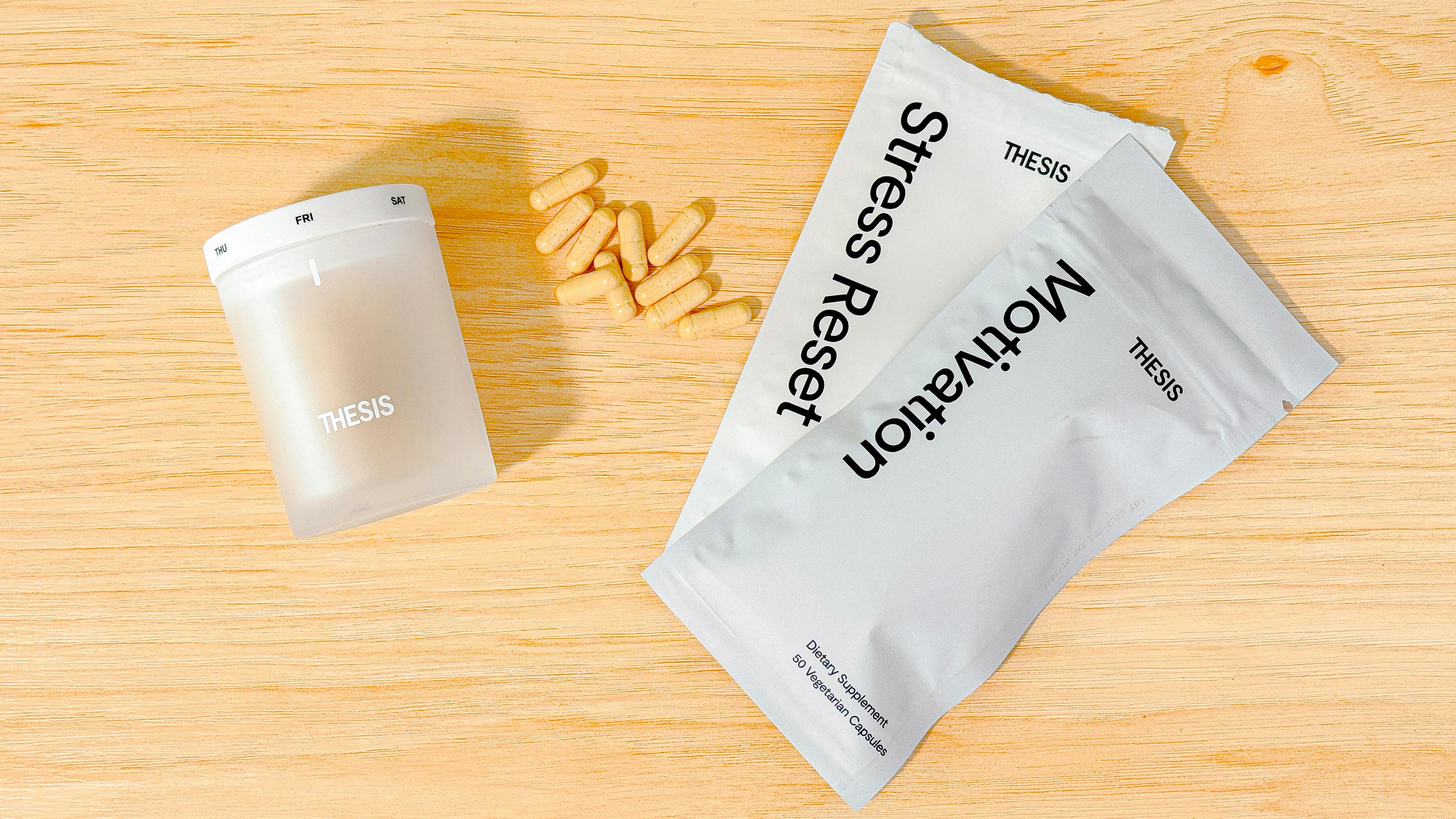 The best nootropic for stress - Thesis Stress Reset, showing Stress Reset pack and Motivation pack, with capsules