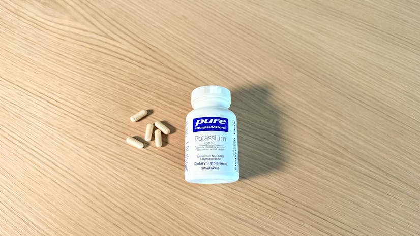 A shot of the Pure Encapsulations Potassium Citrate supplement bottle