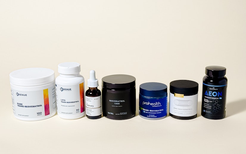 The best resveratrol supplements lined up on a tan background