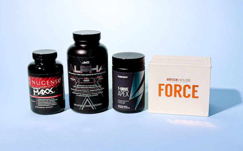 A few good but not good enough testosterone boosters lined up against a blue background.