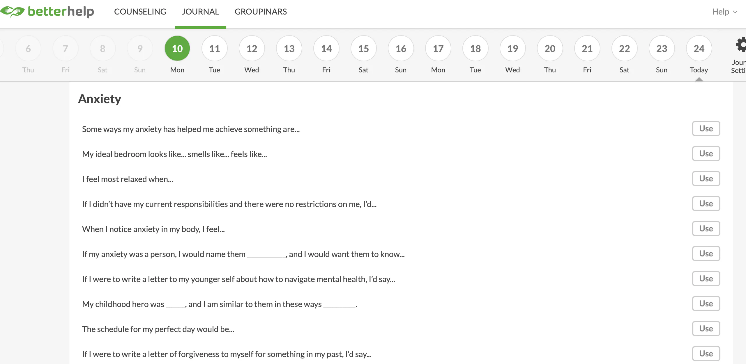 betterhelp journal suggestions