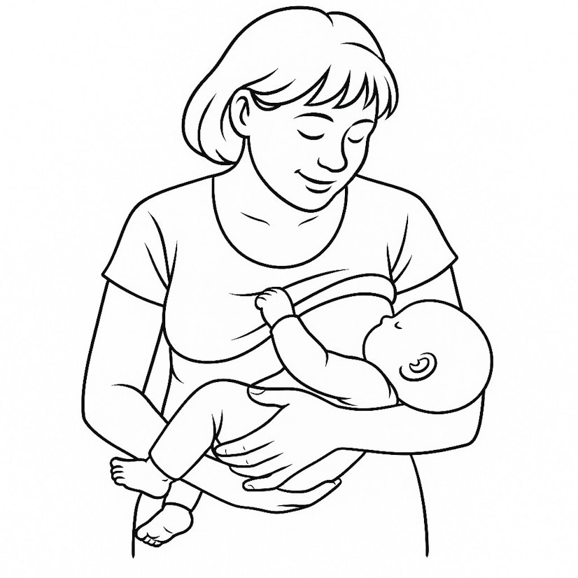 Parent breastfeeding an infant in the cradle hold, with the baby resting across the parent’s front and facing the breast.