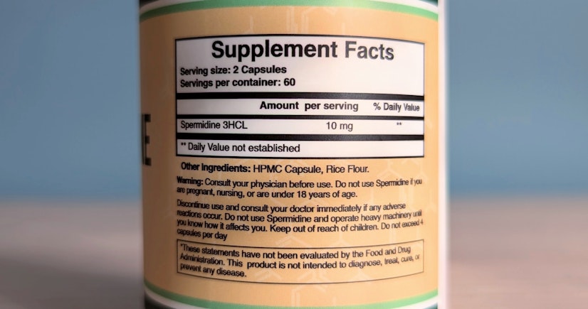 Double Wood Spermidine Ingredient Label
