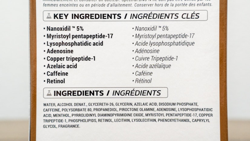DS Labs Spectral DNC-N Nanoxidil vs. Ingredients Close Up