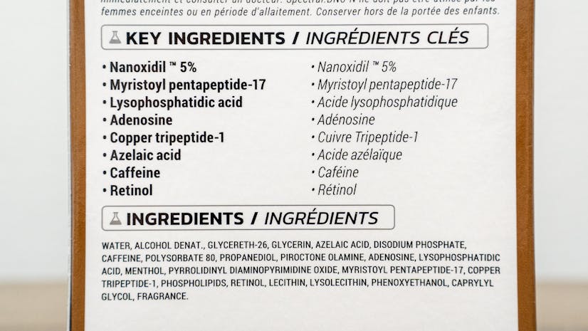 DS Labs Spectral DNC-N Nanoxidil vs. Ingredients Close Up