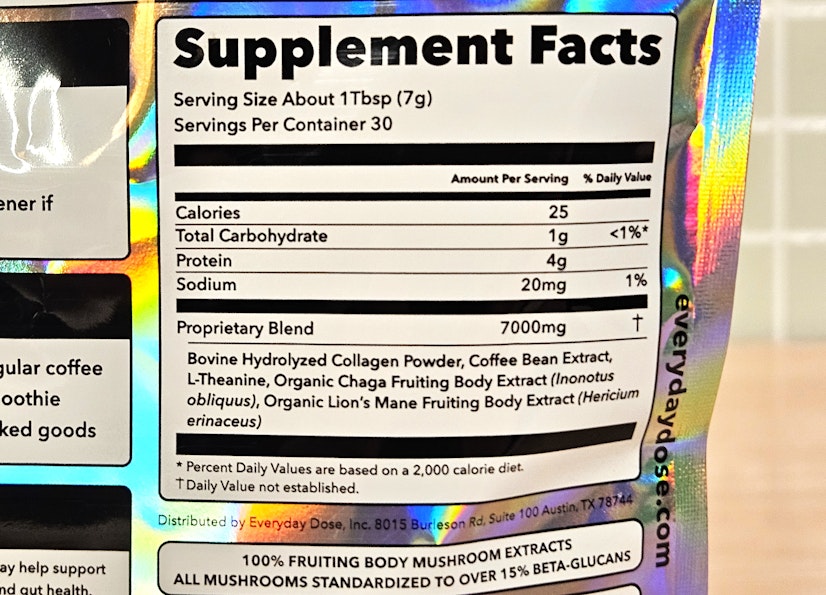 EveryDay Dose Review Supplement Fact