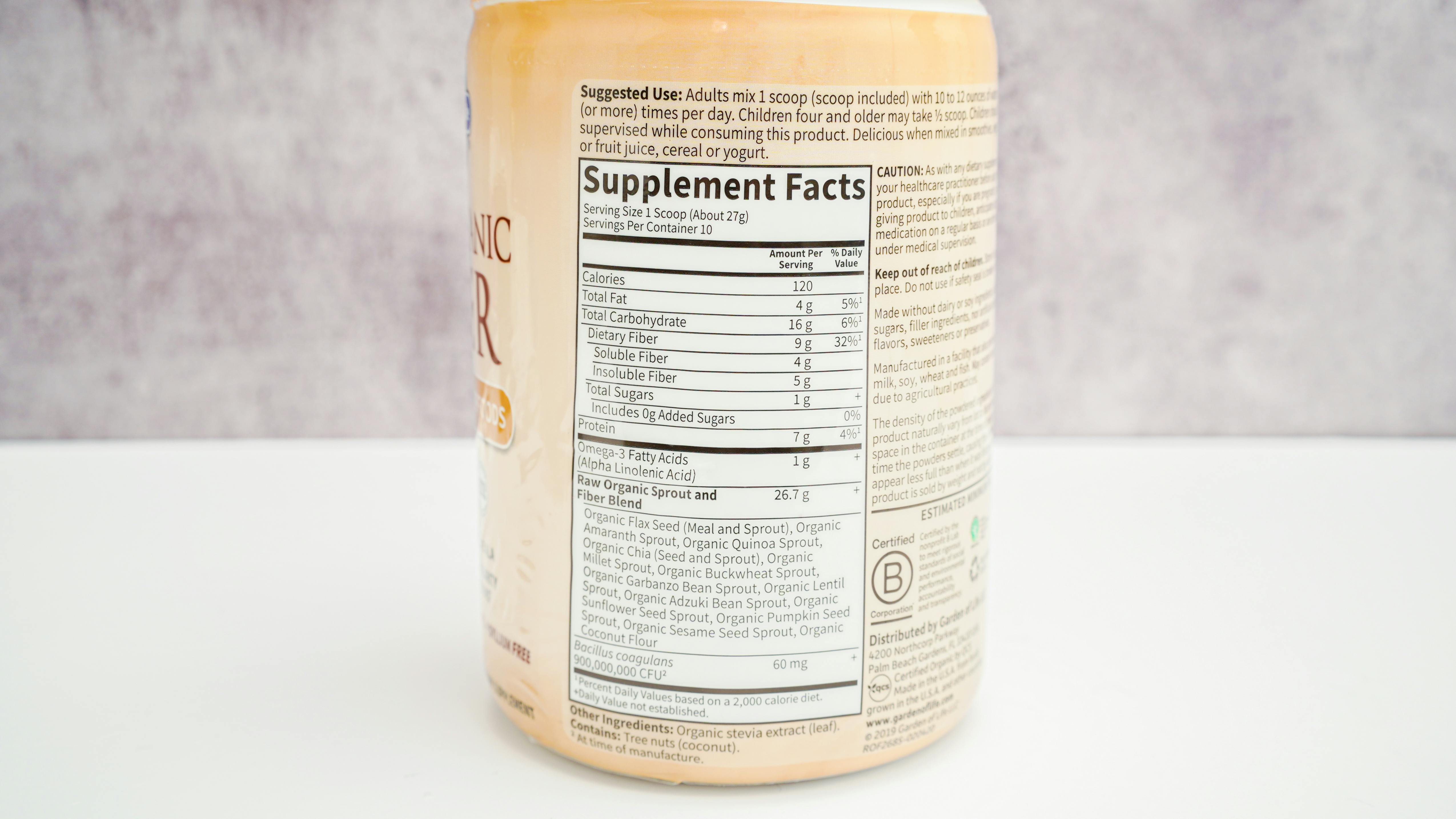 Garden of Life Raw Organic Fiber Ingredients