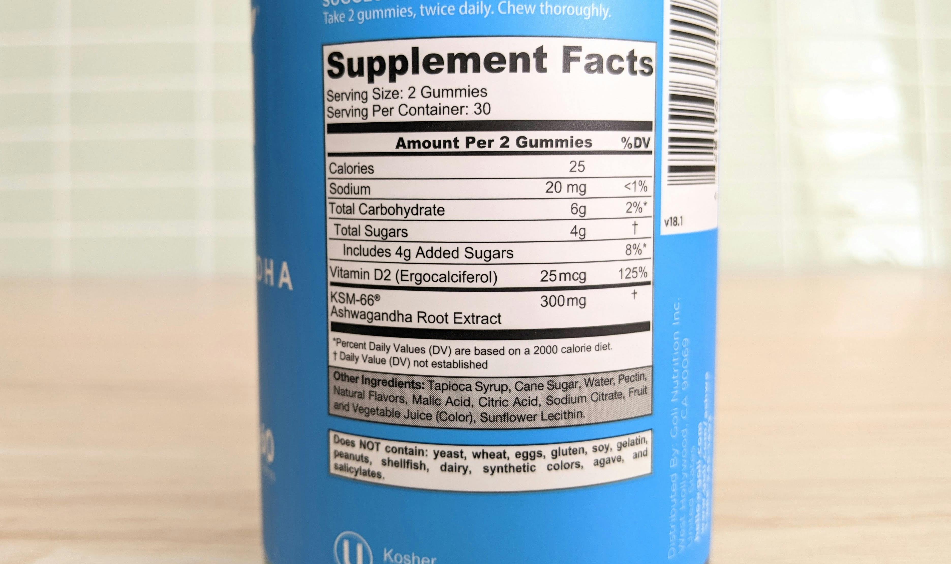 Goli Ashwagandha Ingredients