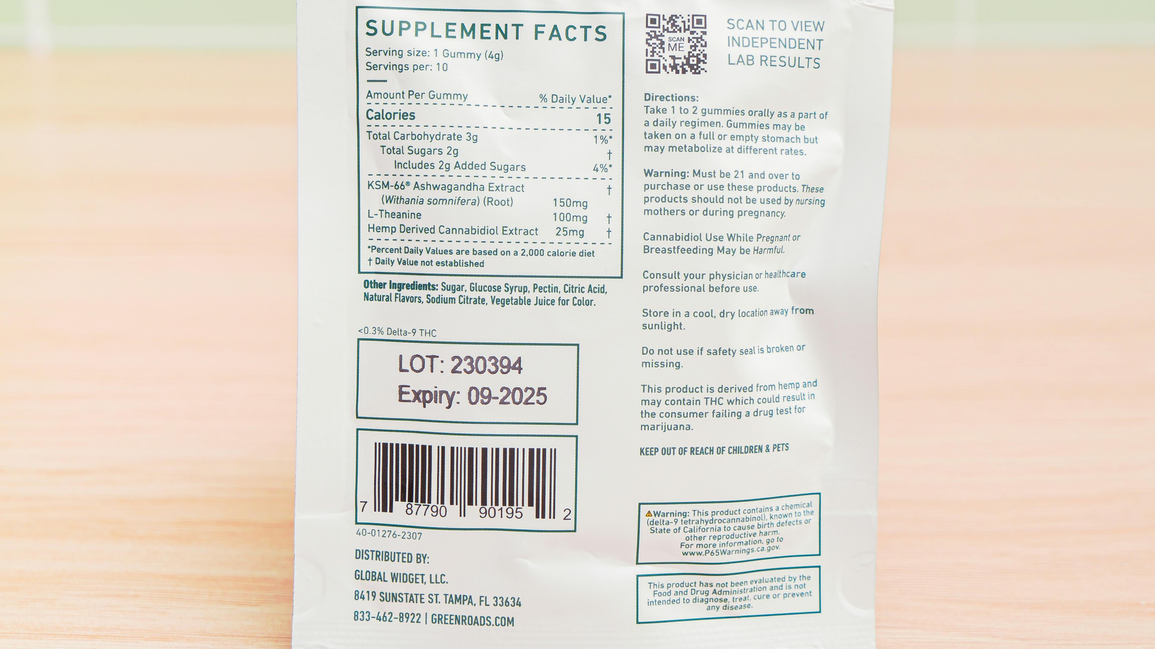 Green Roads Stress Aways Cbd Gummies Ingredients