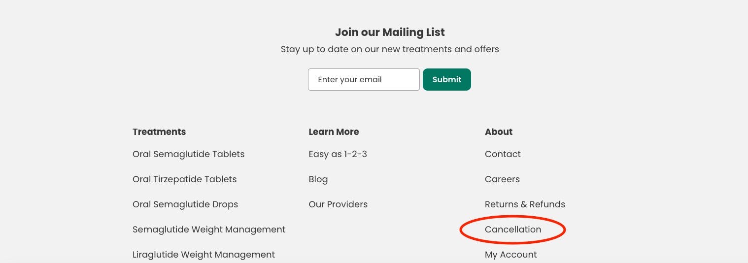 Henry Meds Cancelation Button