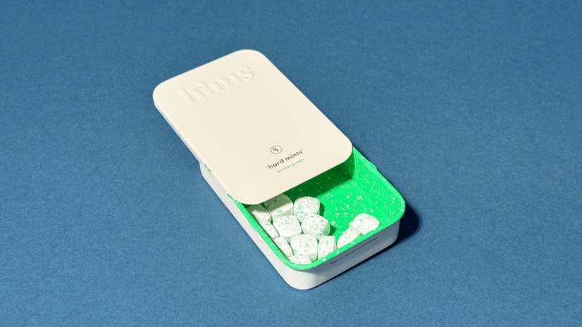 Hims Hard Mints container on its side