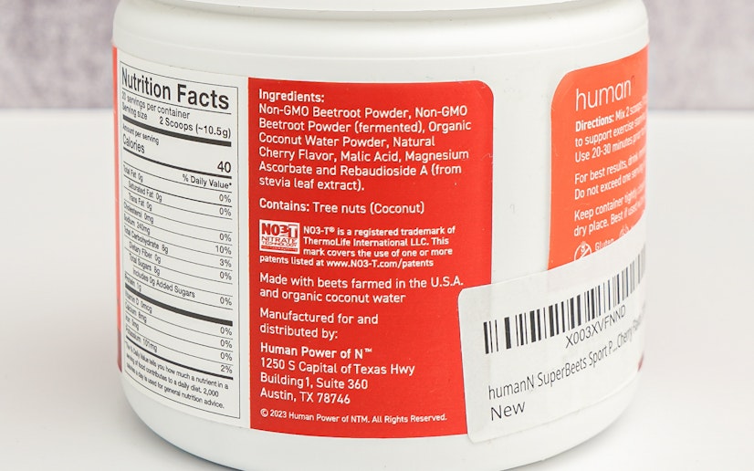 HumanN SuperBeets Sport ingredients label