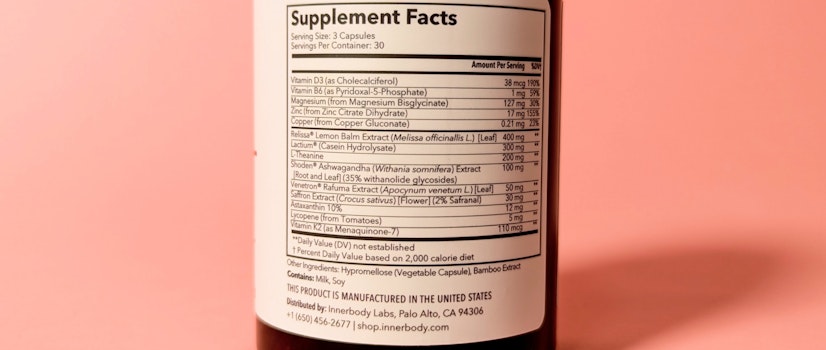 Supplement facts panel for Sleep Support