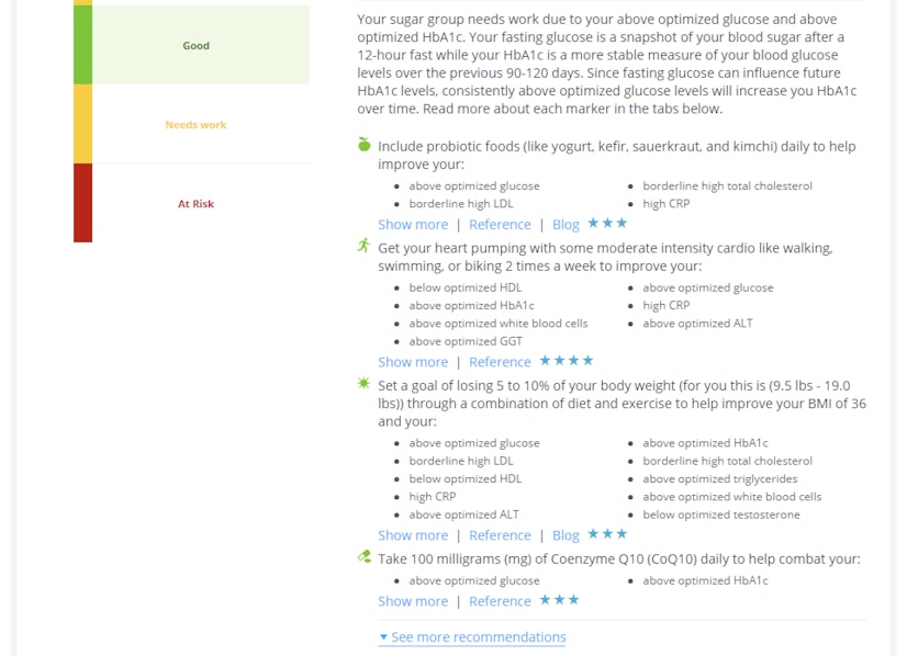 InsideTracker Sugar Group Recommendations