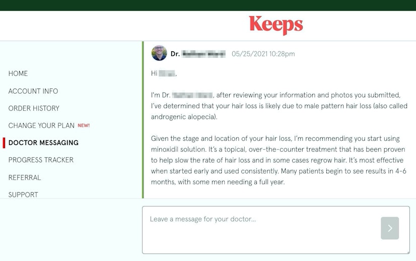 messaging interface with your keeps doctor