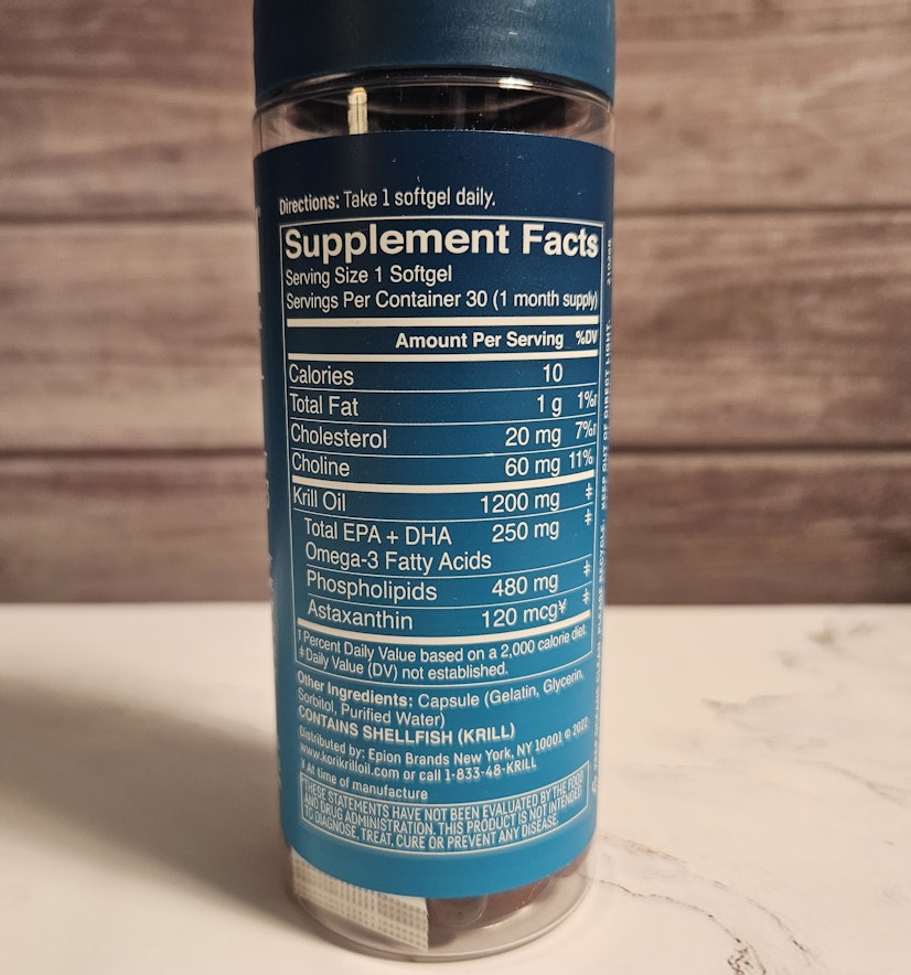 Kori Krill Oil ingredient label