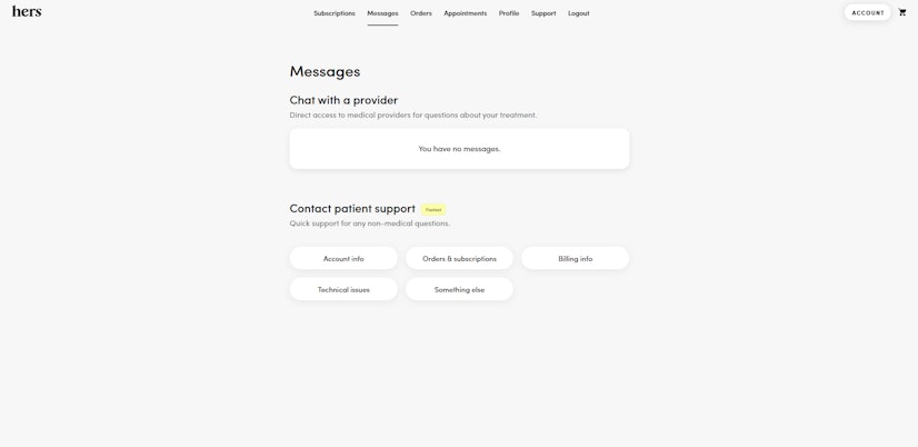 Hers Account Dashboard