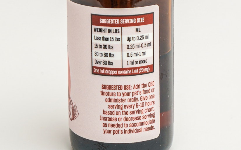Lazarus Naturals CBD tincture dosage chart for dogs with serving sizes by weight and administration instructions