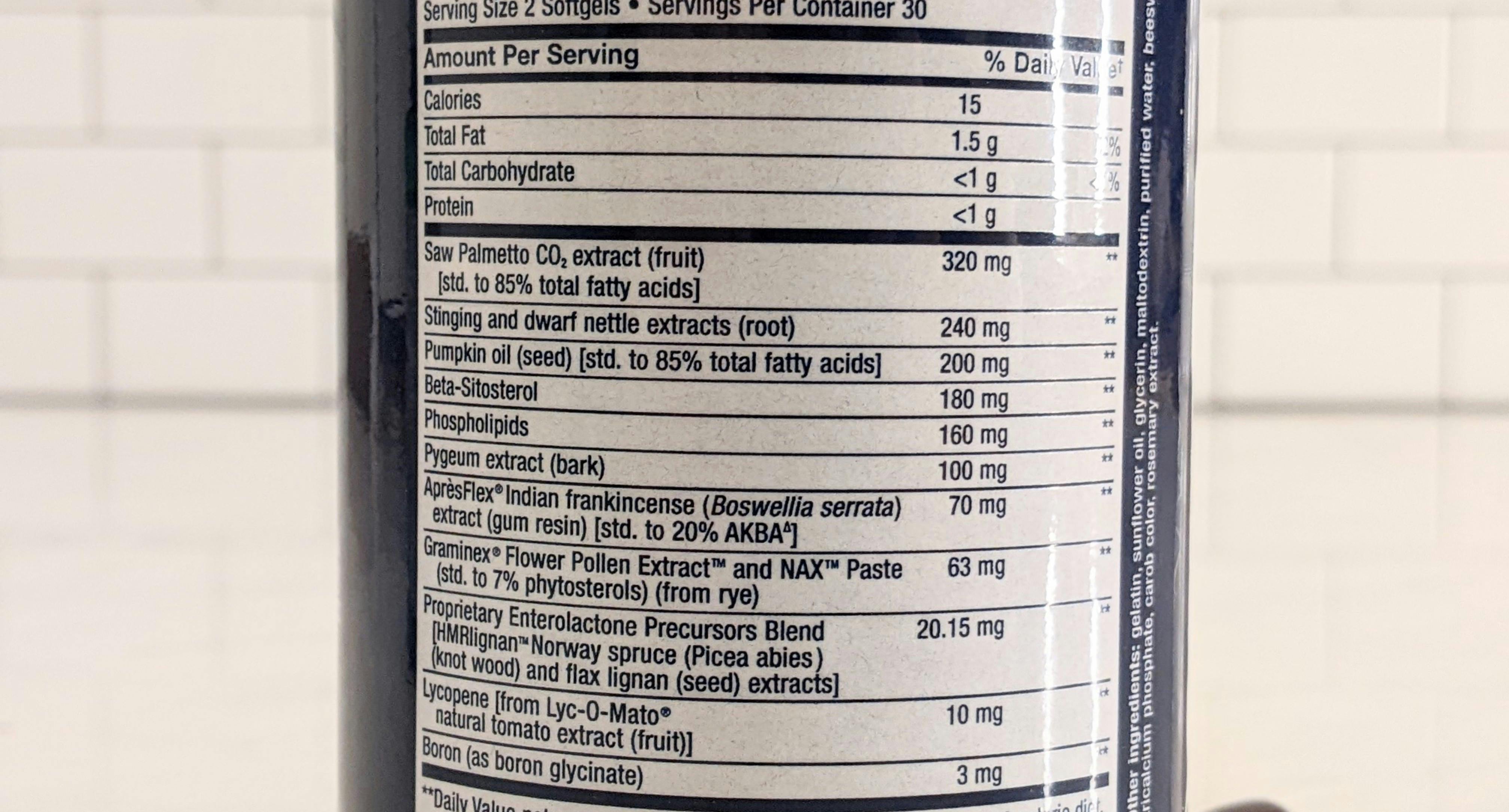 Life Extension Ultra Prostate Formula Ingredients