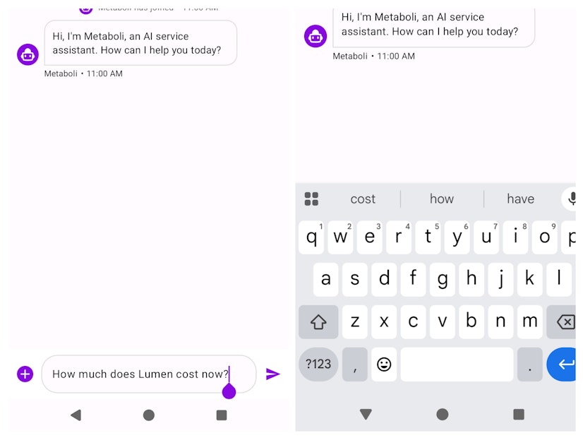 In the app’s chat support interface, the keyboard covers the text field.