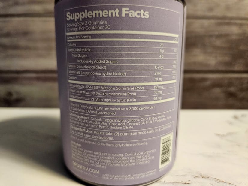 ingredient label of MENO gummies