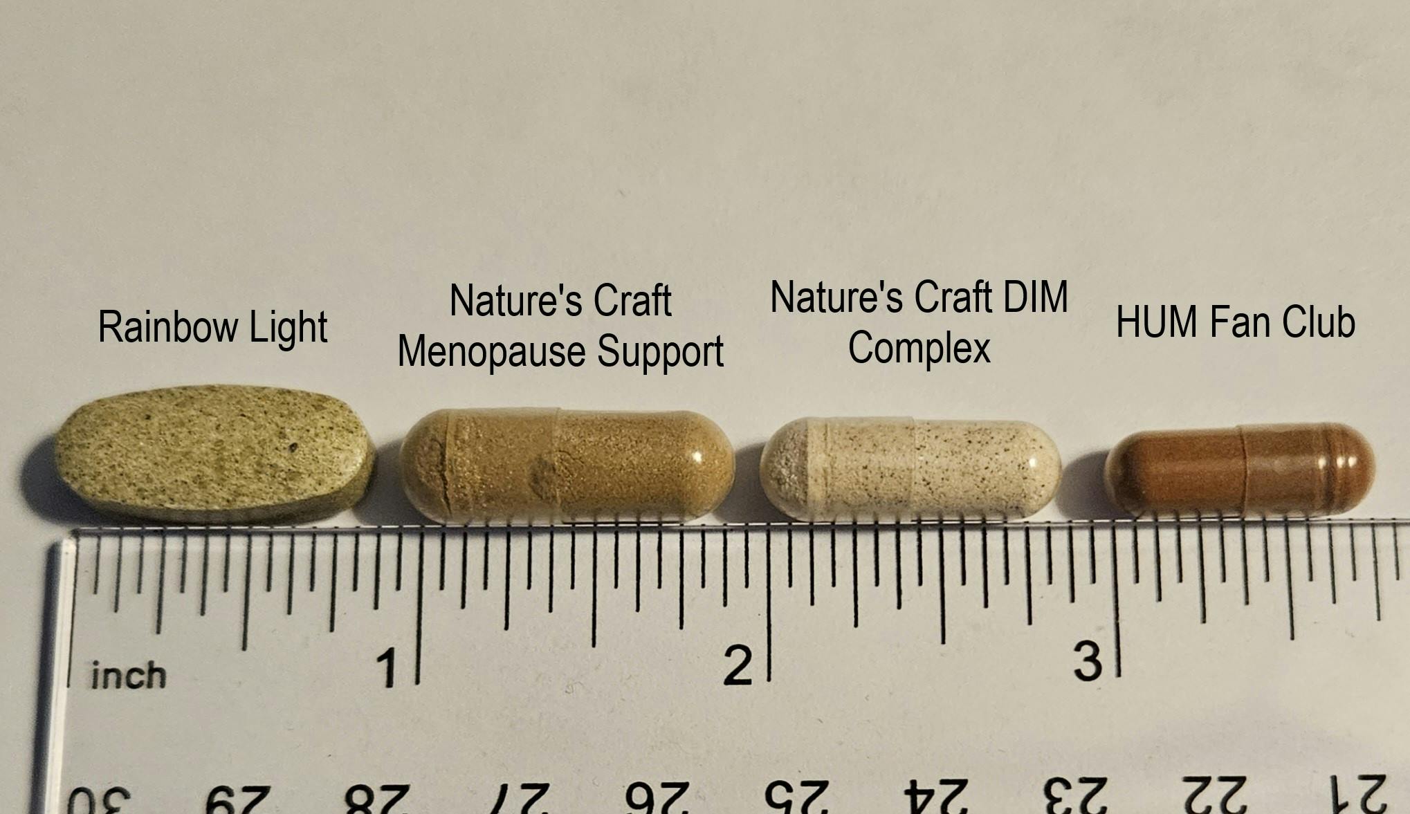 The sizes of our recommended menopause supplement pills