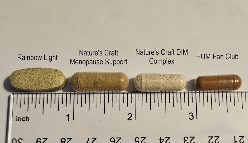 The sizes of our recommended menopause supplement pills