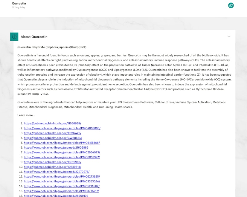 Viome recommending quercetin