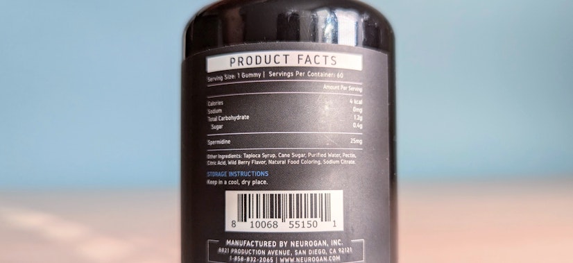 Neurogan Spermidine Ingredient Label